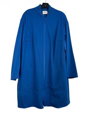 NWT Akris Punto Royal Blue Zip-Front Wool Fleece Jacket Size 14